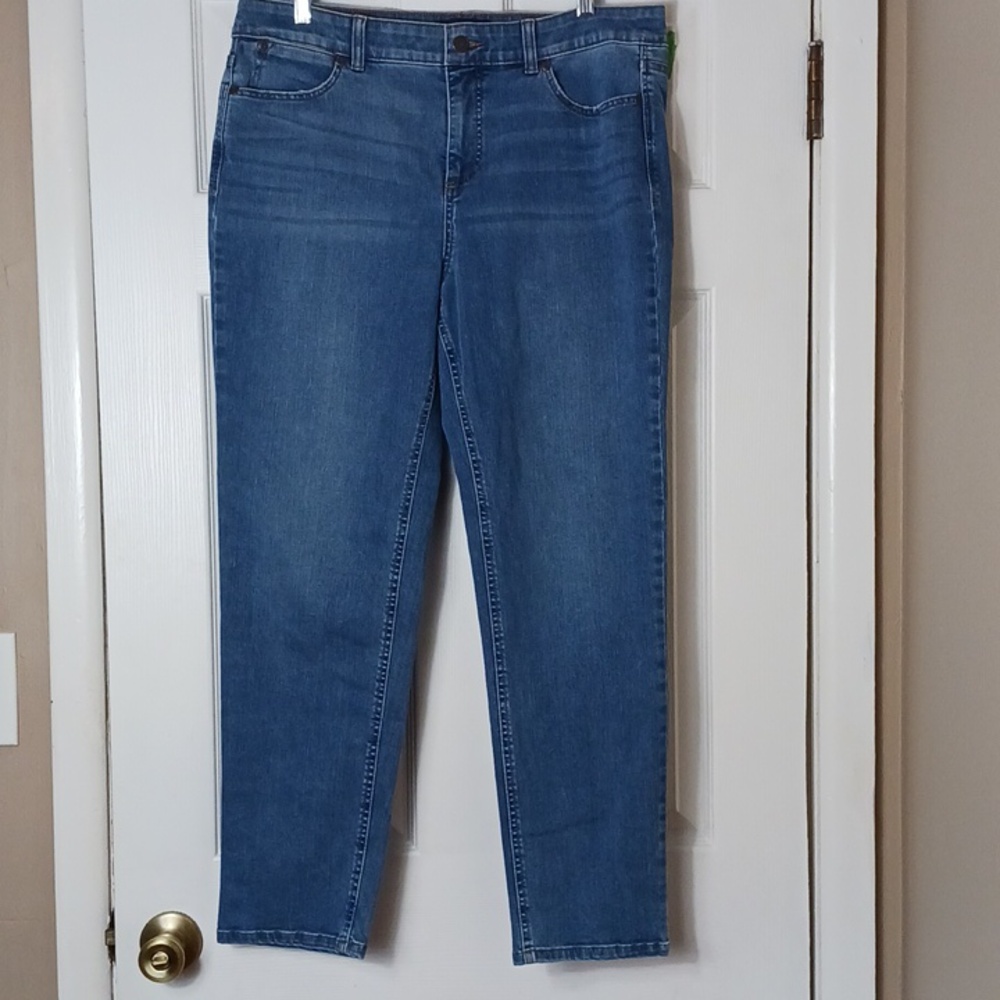 Talbots Simply Flattering 5 Pocket Jeans Medium Wash Chic Cotton Blend Size 14